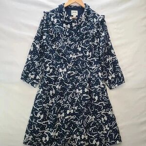 Jigsaw Abstract Navy and White Long Sleeve Dress